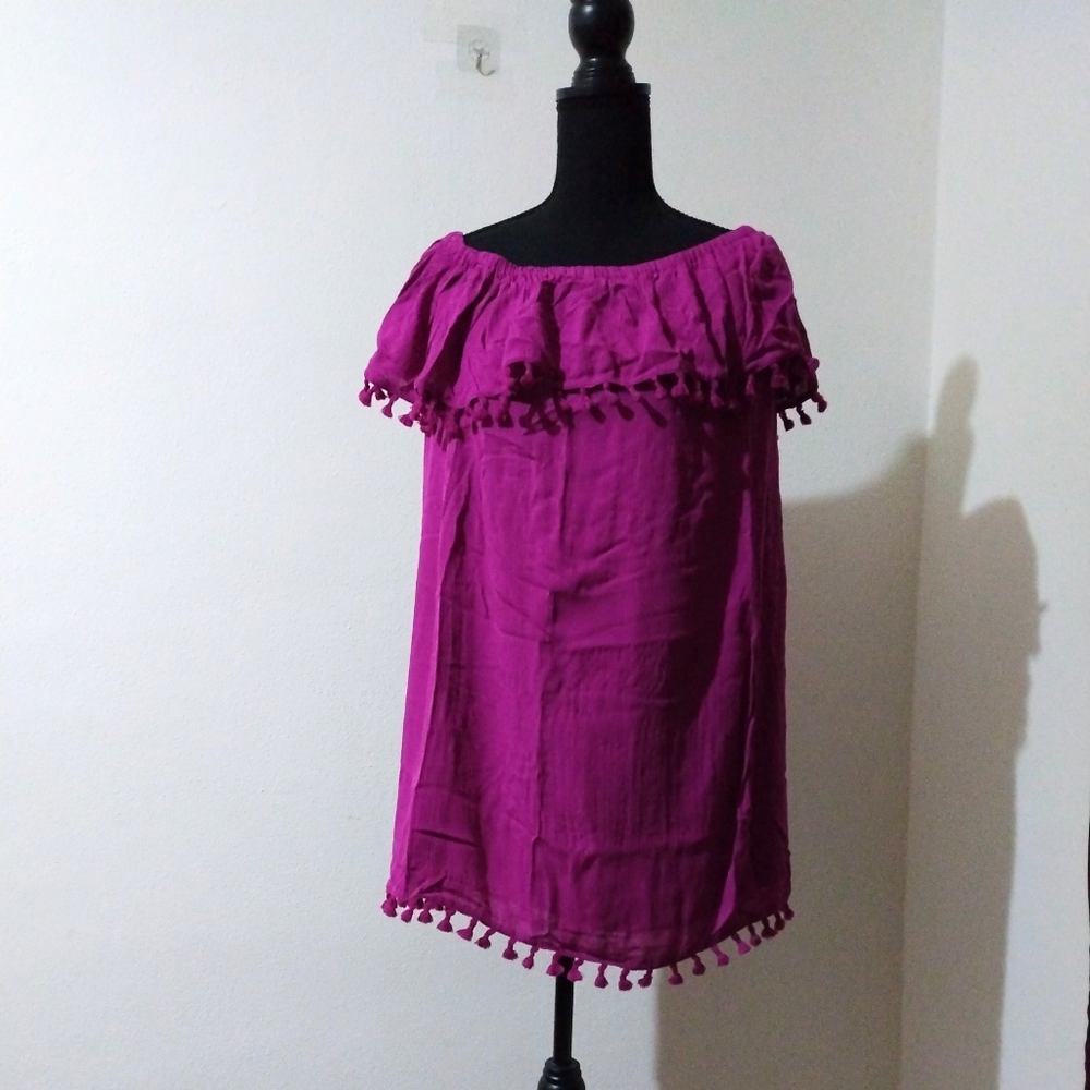 1. State tassel XS magenta dress